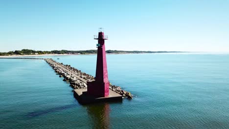 Aerial-over-a-lighthouse-at-Muskegon-Michigan