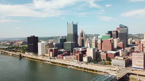 Beautiful-aerial-over-Pittsburgh-Pennsylvania-downtown-skyline-7