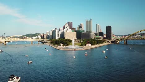 Beautiful-aerial-of-the-Monongahela-River-to-Pittsburgh-Pennsylvania-downtown-skyline