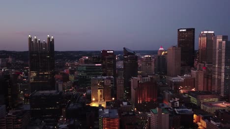 Beautiful-night-aerial-over-Pittsburgh-Pennsylvania-downtown-skyline-5