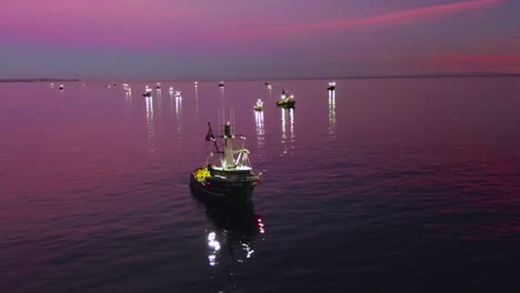 Aerial-of-squid-fishermen-with-fishing-boats-lit-by-bright-spotlights-off-the-coast-of-Malibu-California-2