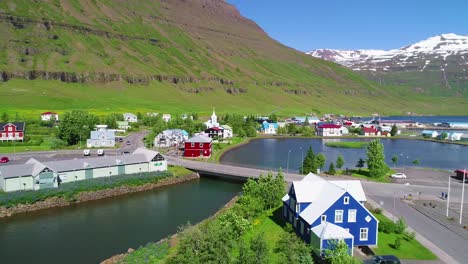 Beautiful-aerial-over-an-Icelandic-fishing-village-Seydisfjordur-Iceland