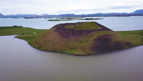 Beautiful-aerial-over-volcanic-cones-in-Lake-Myvatn-Iceland