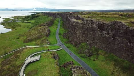 Beautiful-aerial-of-the-mid-Atlantic-ridge-running-through-Thingvellir-Iceland-3