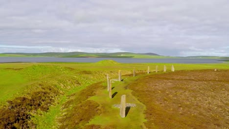 An-aerial-shot-over-sacred-Celtic-stones-on-the-Islands-of-Orkney-in-Northern-Scotland-1