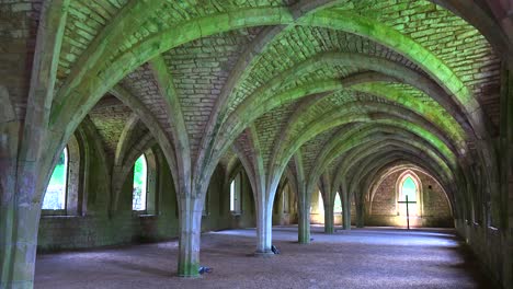 The-beautiful-arched-interior-of-Fountains-Abbey-in-England