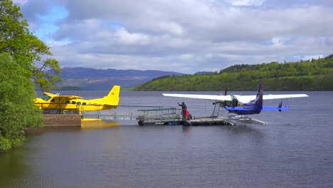 Float-planes-sit-on-a-small-bay-on-Loch-Lomand-Scotland