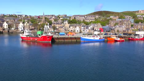 Establishing-shot-from-a-boat-of-the-port-at-Stromness-Orkney-Islands-Scotland