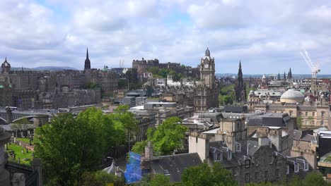 An-establishing-shot-of-clouds-over-the-Edinburgh-Scotland-skyline-