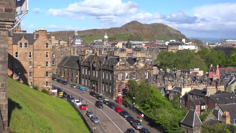 An-establishing-shot-of-the-quaint-streets-of-Edinburgh-Scotland-skyline-