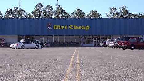 Cars-in-the-parking-lot-of-a-Dirt-Cheap-discount-store