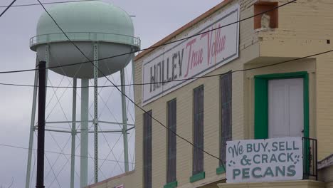 A-water-tank-and-building-facade-in-the-small-town-deep-South-advertises-cracked-pecans