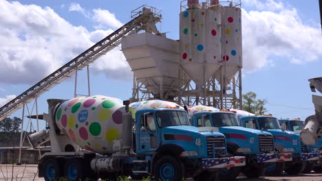 Trucks-and-cement-towers-are-decorated-with-polkadots-at-this-artistic-business