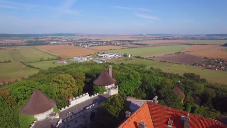 A-beautiful-aerial-view-of-the-romantic-Smolnice-Castle-in-Slovakia-1