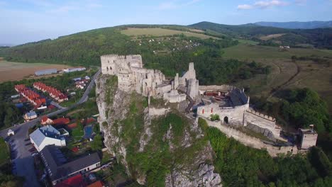 Astonishing-aerial-view-of-an-abandoned-castle-ruin-on-a-hilltop-in-Slovakia-1