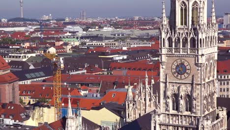 High-angle-classic-establishing-shot-of-the-skyline-of-Munich-Germany-1