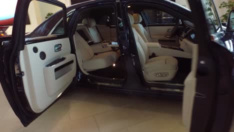 A-luxury-Rolls-Royce-car-sits-in-a-showroom