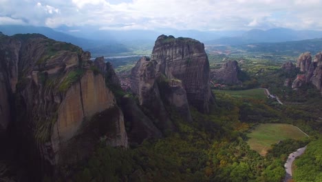 Beautiful-aerial-over-the-beautiful-rock-formations-of-Meteora-Greece