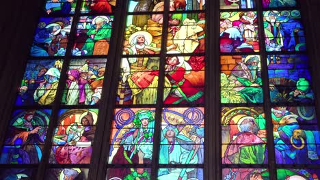 Beautiful-stained-glass-windows-decorate-a-church-in-Prague-Czech-Republic