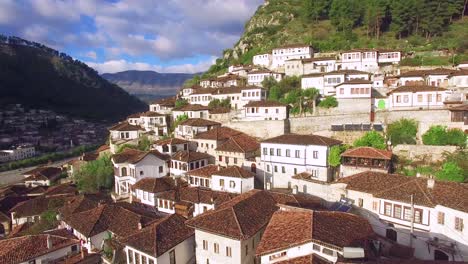 Good-aerial-shot-of-ancient-houses-on-the-hillside-in-Berat-Albania-1
