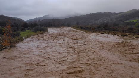 Aerial-of-flood-waters-moving-fast-down-the-Ventura-River-in-California-with-runoff-during-winter-weather-flooding-2