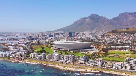 Good-aerial-establishing-shot-of-the-city-of-Cape-Town-South-Africa-with-Capetown-stadium-in-distance