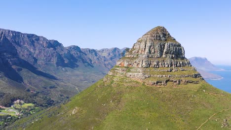 Great-aerial-shot-of-Lion's-Head-peak-and-Table-Mountain-in-Cape-Town-South-Africa