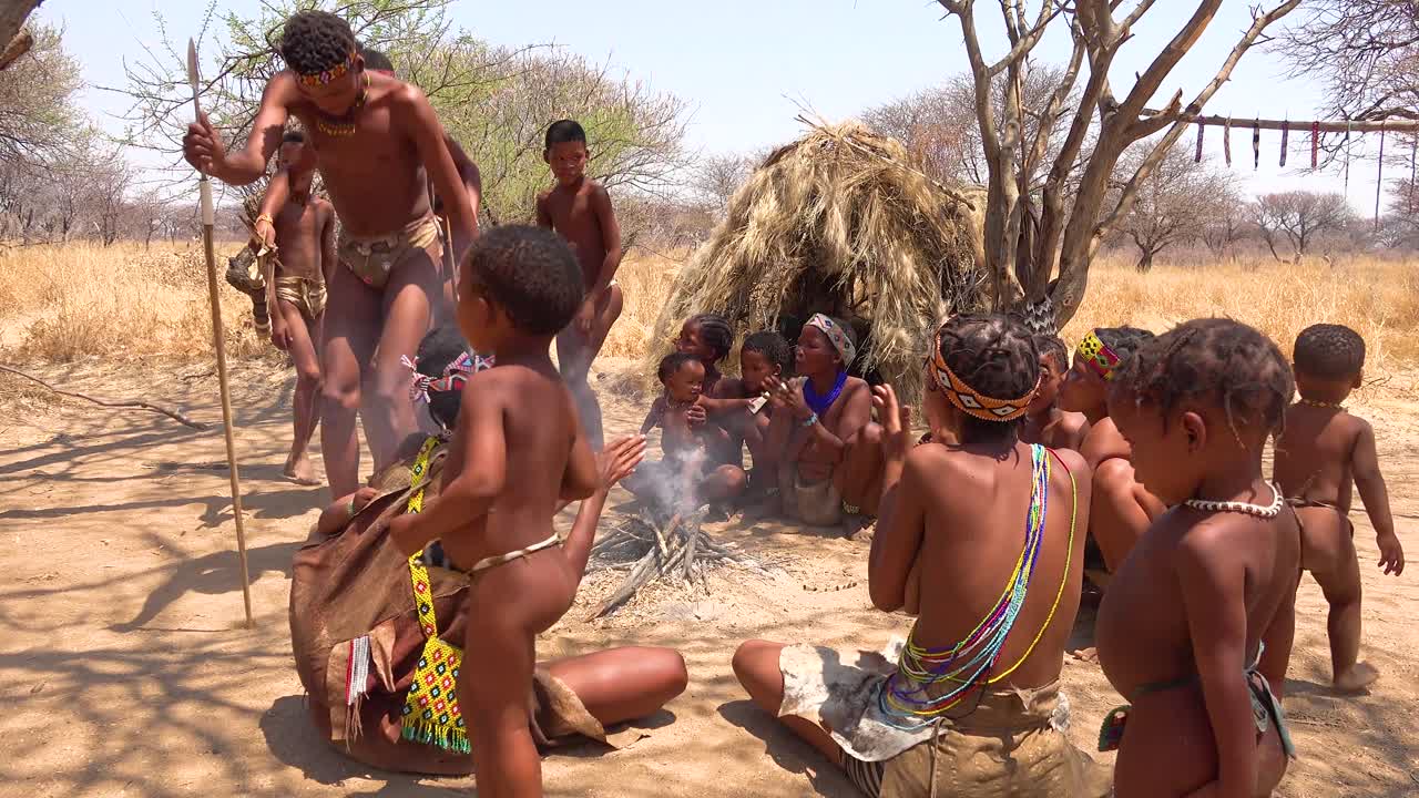 African San Tribal Bushmen Perform A Fire Dance In A Small Primitive Village  In Namibia Africa Free Stock Video Footage Download Clips Culture