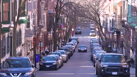 Establishing-shot-of-apartments-traffic-and-streets-on-Bunker-Hill-Boston-Massachusetts