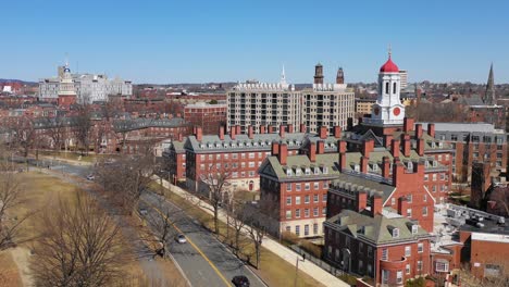Aerial-stationary-establishing-shot-of-the-Kennedy-School-at-Harvard-University