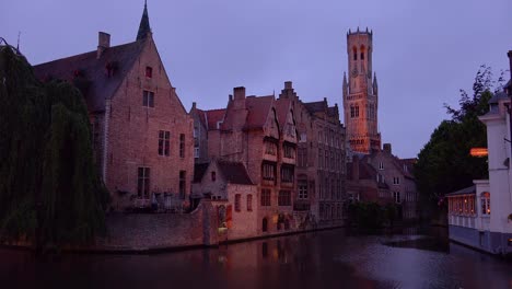 Beautiful-canal-and-the-Belfort-Van-Brugge-Bruges-belfry-bell-tower-in-Belgium-night