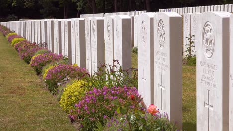 Establishing-shot-of-the-Etaples-France-World-War-cemetery-military-graveyard-and-headstones-of-soldiers
