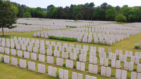Aerial-over-headstones-of-the-Etaples-France-World-War-cemetery-military-graveyard-and-headstones-of-soldiers