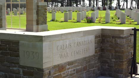 Graves-and-crosses-at-Calais-Canadian-World-War-Two-cemetery-memorial-near-Omaha-Beach-Normandy-France-1