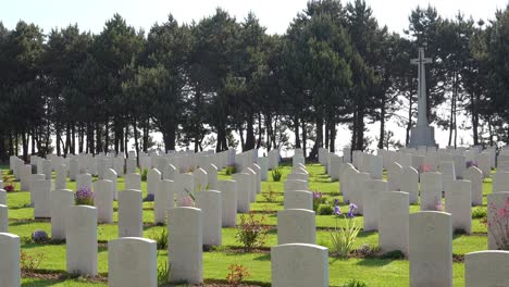 Graves-and-crosses-at-Calais-Canadian-World-War-Two-cemetery-memorial-near-Omaha-Beach-Normandy-France-3