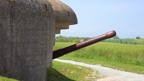 An-anti-aircraft-artillery-bunker-ruins-along-the-coast-of-Normandy-France-reminds-visitors-of-D-Day-World-War-two
