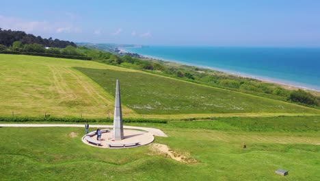 Good-vista-aérea-over-the-1st-Infantry-Division-Monument-memorial-at-Omaha-Beach-Normandie-France