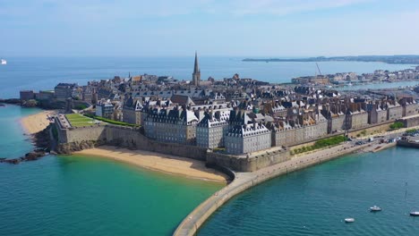 Beautiful-aerial-of-Saint-Malo-France-with-harbor-breakwater-and-pier-1