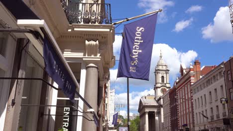 Exterior-establishing-shot-of-Sotheby's-auction-house-in-London-England