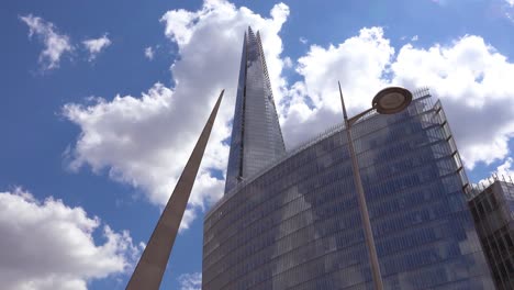 Low-angle-establishing-shot-of-the-Shard-high-rise-skyscraper-in-London-England