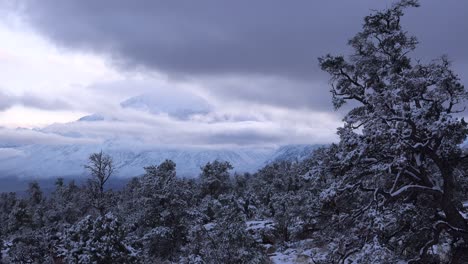 Time-lapse-shot-of-snow-covered-trees-and-landscape-in-the-Sierra-Nevada-mountains-Sierras-near-Mt-Whitney-California
