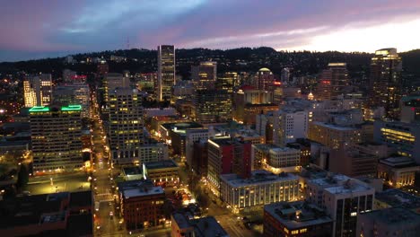 Rising-aerial-of-downtown-business-district-Portland-Oregon-at-night