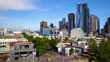 Nice-rising-aerial-establishing-shot-of-Melbourne-Victoria-Australia-central-business-district-downtown