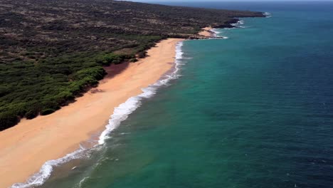 Beautiful-aerial-over-an-isolated-beach-or-coastline-in-Polihua-Lanai-Hawaii-4
