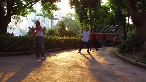 Chinese-seniors-practice-tai-chi-in-a-park-in-the-early-morning-in-Hong-Kong-China