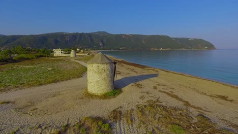 Aerial-over-beautiful-windmills-reveals-Greek-Island-of-Lefkada