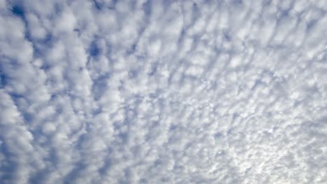 Time-lapse-shot-of-white-altocumulus-clouds-passing-overhead