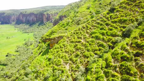 Aerial-of-cliffs-and-mountains-in-Hell's-Gate-National-park-Rift-Valley-Kenya-Africa