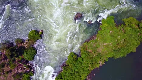 Straight-down-aerial-view-of-torrents-and-river-currents-on-the-Nile-River-in-Uganda