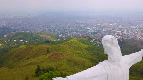 Aerial-shot-around-the-Cristo-Rey-statue-in-Cali-Colombia-1